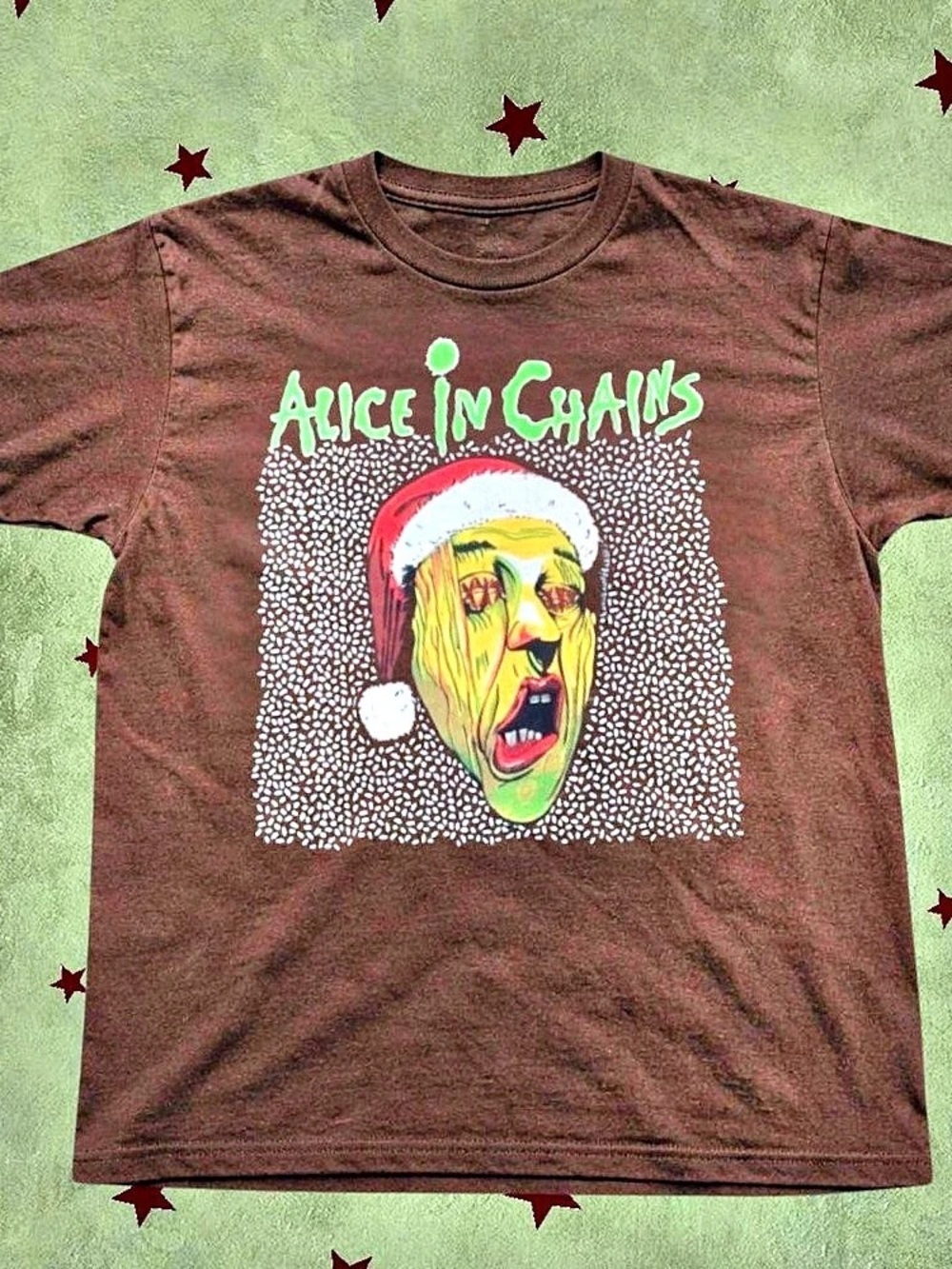 Alice in Chains Christmas 1991 T-Shirt Graphic Tee in Brown